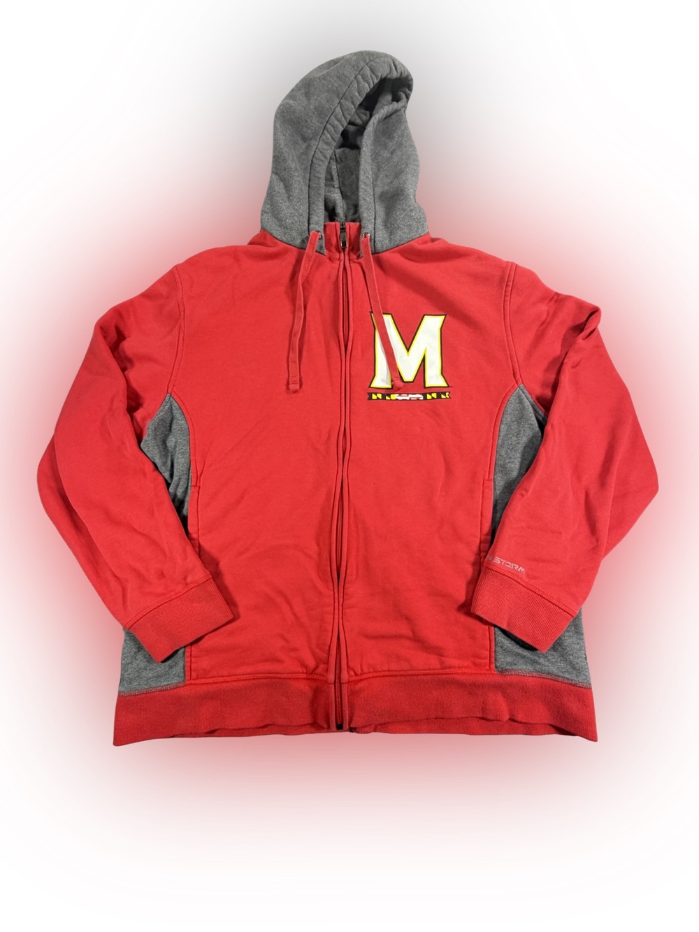 Men’s Under Armour Red Gray Hooded University of Maryland Zip Sweatshirt Size XL